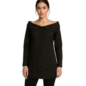 RIVIR boat neck collared button front shirt